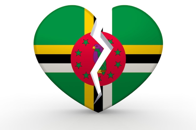 Forma de corazón blanco roto con bandera de Dominica