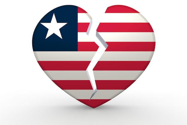 Forma de corazón blanco roto con bandera de Liberia