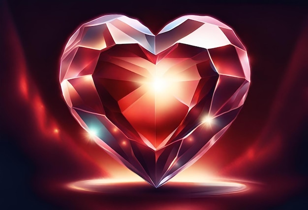 Forma de corazón de cristal de rubí rojo brillante