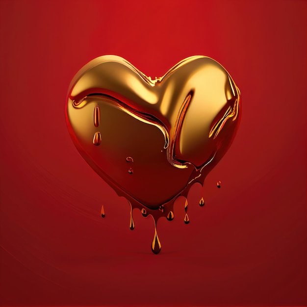 Forma de corazón dorado sobre fondo rojo Día de San Valentín y concepto de romance Tema de ilustración de arte digital IA generativa