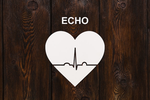 Forma de corazón con ecocardiograma y texto ECHO. Concepto de salud o cardiología.