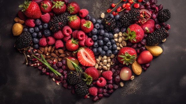 Una forma de corazón de frutas y verduras en forma de corazón