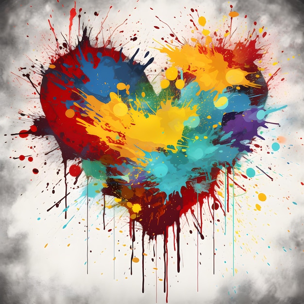 Foto forma de corazón grunge y manchas de pintura salpicadas