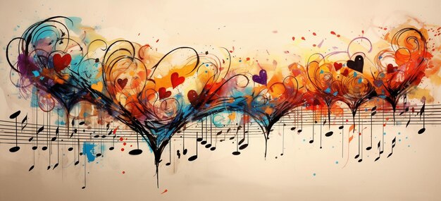 una forma de corazón hecha de notas musicales