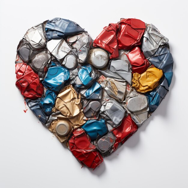 Foto una forma de corazón hecha a partir de latas de aluminio que simboliza la resiliencia del reciclaje un amor ecológico