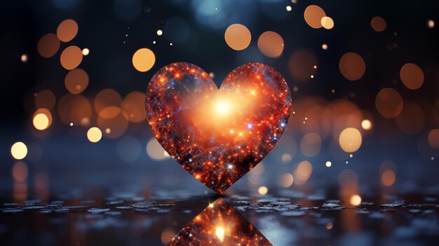 Forma de corazón iluminada con bokeh estrellado Fondo para el amor romántico y la celebración brillante del concepto de amor