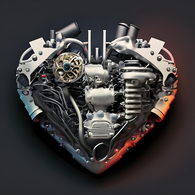 Forma del corazón del motor del coche diseñado con fondo oscuro 0