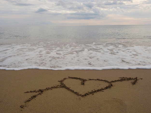 Forma de corazón en la playa de arena