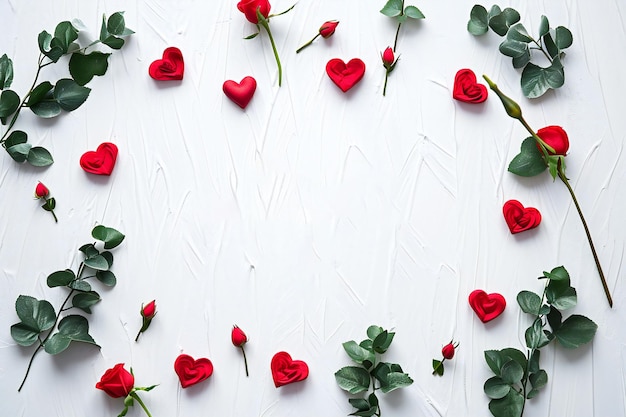 Forma de corazón rojo con flor de rosa Fondo romántico