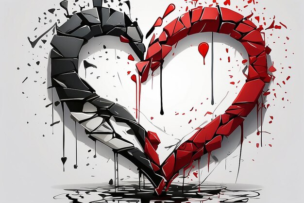 Foto forma de corazón roto fracaso rojo amor agrietado alma depresión símbolo de mala suerte drama abstracto