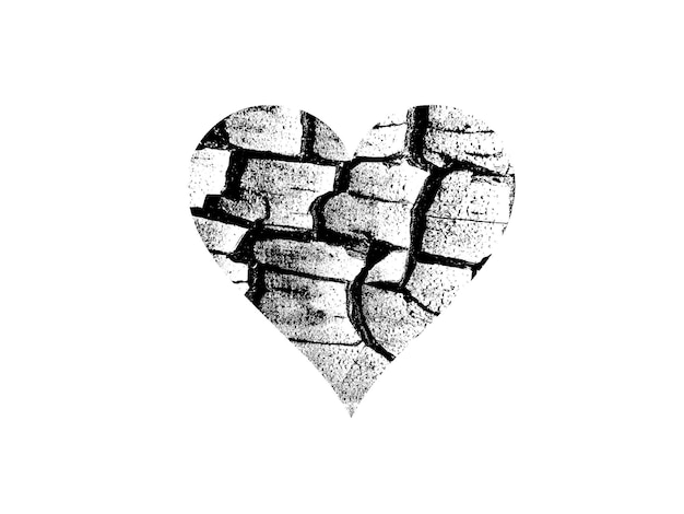 Foto forma de corazón con textura en blanco y negro aislado sobre fondo blanco.