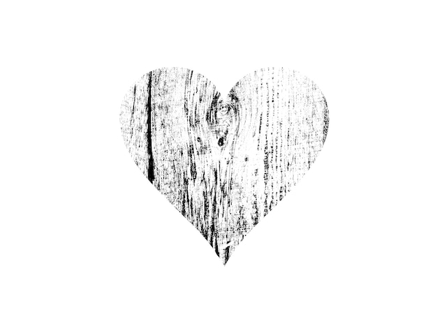 Forma de corazón con textura en blanco y negro aislado sobre fondo blanco.