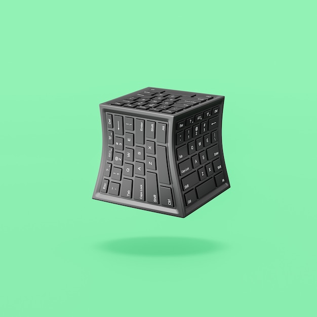 Forma de cubo de teclado de computadora sobre fondo verde