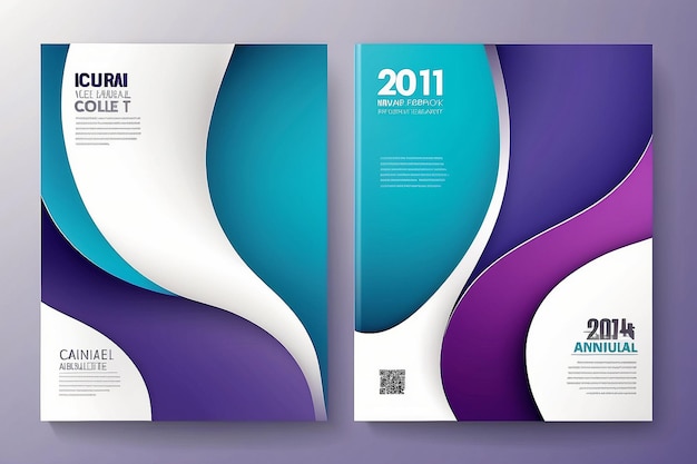 Forma curva abstracta en fondo de color azul púrpura y blanco portada de libro de tamaño A4