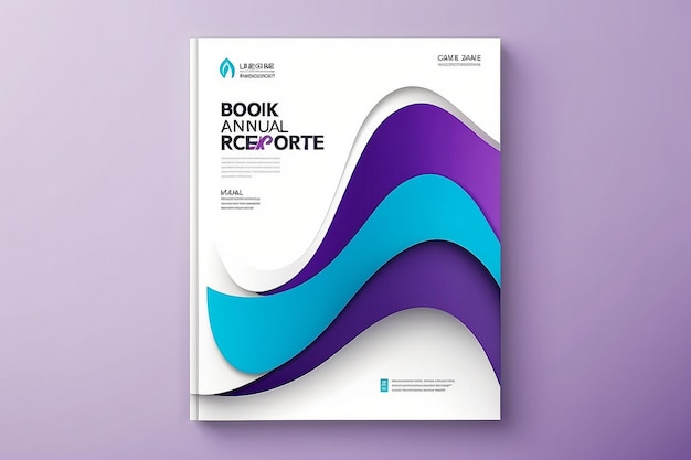 Forma curva abstracta en fondo de color azul púrpura y blanco portada de libro de tamaño A4