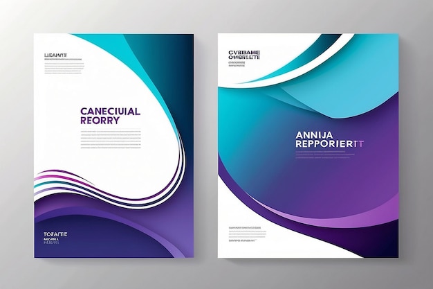 Forma curva abstracta en fondo de color azul púrpura y blanco portada de libro de tamaño A4
