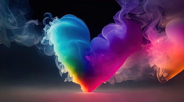 Forma de coração arco-íris colorido com gradiente de arco-íris de salpico Papel de parede de fumaça de fundo abstrato