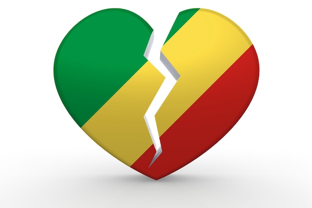 Forma de coração branco quebrado com bandeira da República do Congo