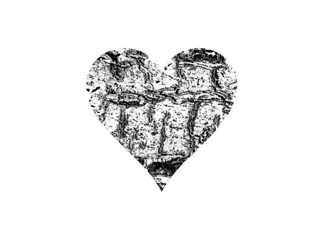 Forma de coração com textura preto e branca isolada no fundo branco