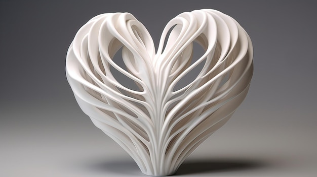 Forma de coração cuidadosamente esculpida brilhando em uma tonalidade branca deslumbrante artesanato cuidadoso brilhante brilho design intrincado criação sincera gerada por IA