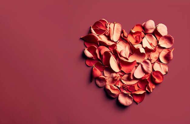 Forma de coração de amor romântico feita de pétalas de flores Generative ai