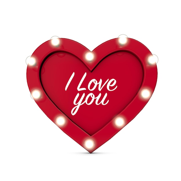 Forma de coração de amor vermelho com mensagem romântica 3d rendering