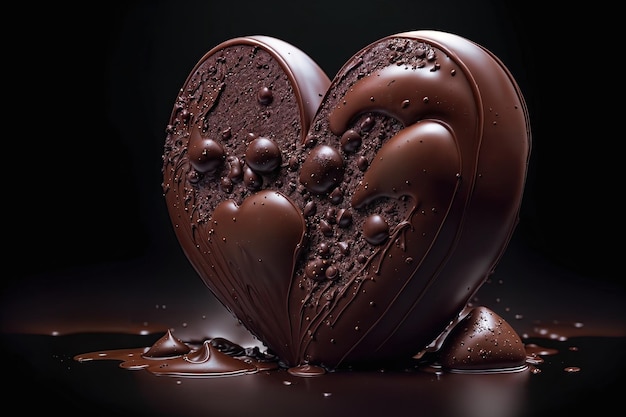 Forma de coração de chocolate em fundo escuro