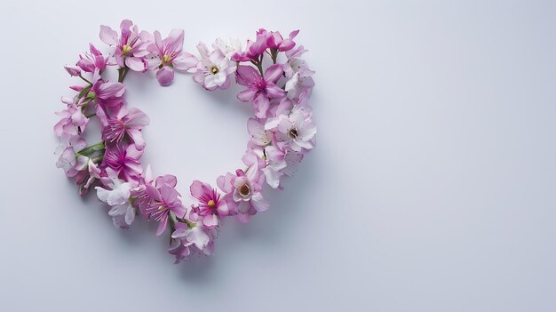 Forma de coração feita com flores de primavera naturais cor-de-rosa Amor ou Dia da Mãe conceito minimalista IA generativa