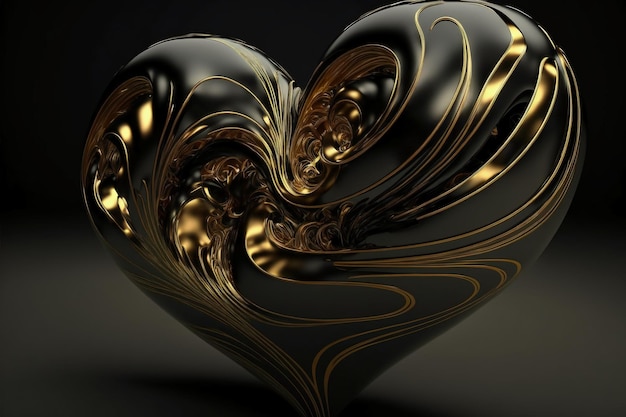 Forma de coração preto e dourado.