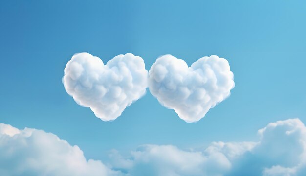 Foto forma de dois corações fofinhos brancos feitos de nuvens em fundo de céu azul claro conceito de dia do amor e dos namorados