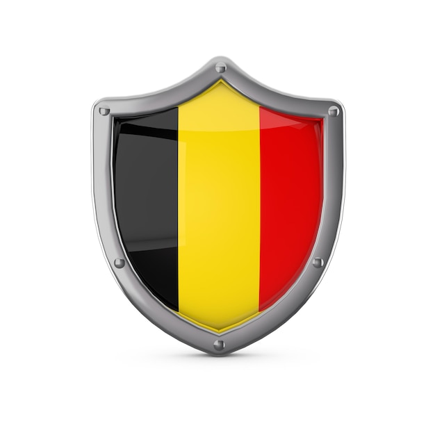Forma de escudo de metal do conceito de segurança da Bélgica com bandeira nacional