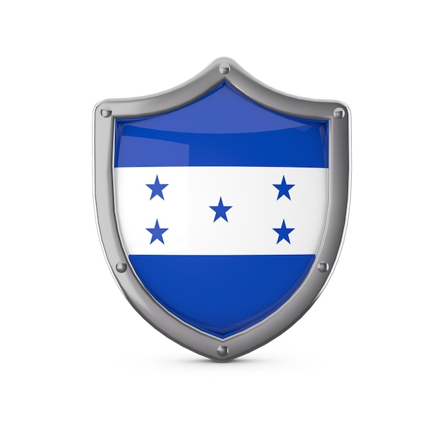 Foto forma de escudo de metal do conceito de segurança de honduras com bandeira nacional