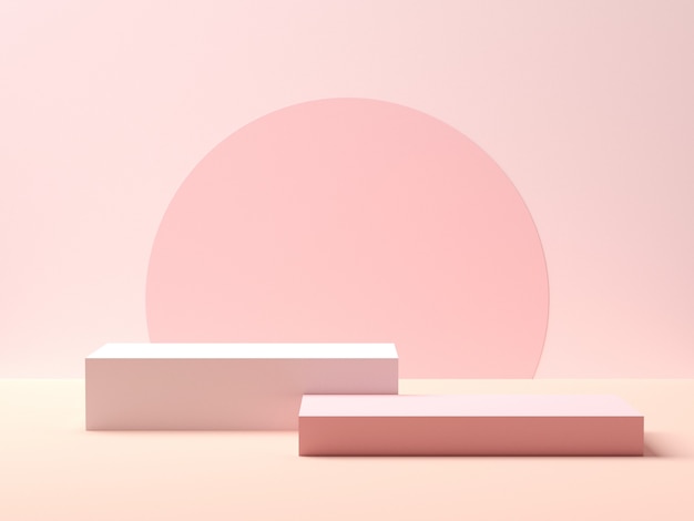 Forma de geometria abstrata. pódio rosa sobre fundo de cor rosa para o produto. conceito mínimo. renderização 3d