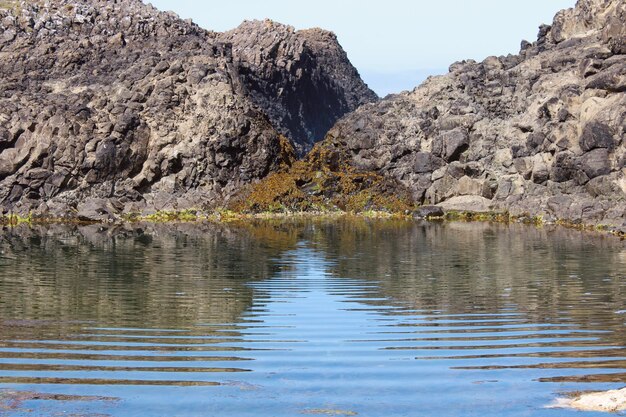 Forma de rocha do porto de Ballintoy