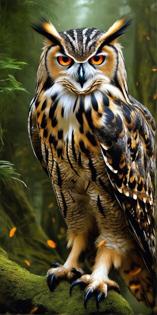 Forma de vista frontal coruja de águia em um galho perfeito olhos grandes perfeito