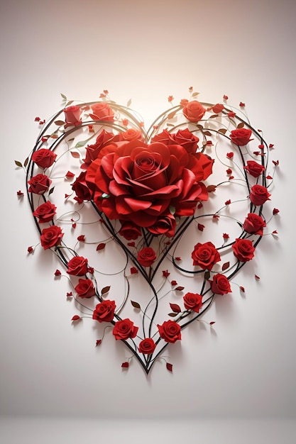 Forma decorativa de coração com rosas vermelhas