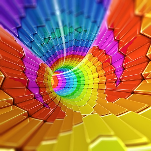 Forma digital túnel abstracto representación 3d colores del arco iris