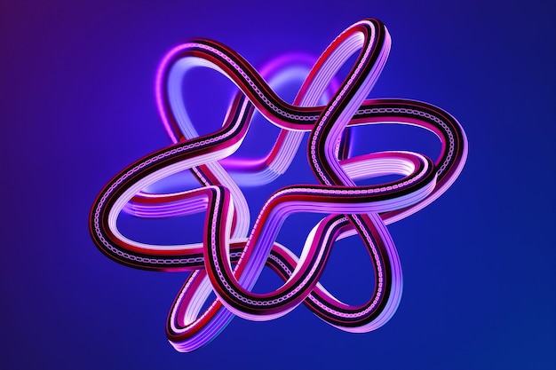 Forma dinámica abstracta con bordes lisos iluminados lados Ilustración 3D y renderizado Fondo de línea elegante
