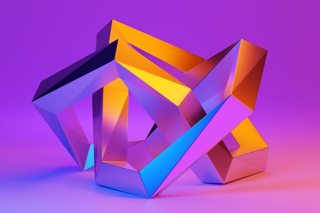 Forma dinámica abstracta con bordes lisos iluminados lados Ilustración 3D y renderizado Fondo de línea elegante