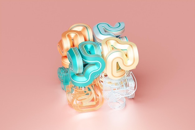 Forma dinámica abstracta con lados multicolores lados ilustración 3D y representación fondo de línea elegante