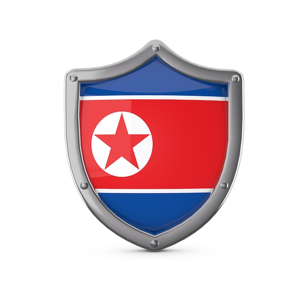 Forma de escudo de metal de concepto de seguridad de corea del norte con bandera nacional