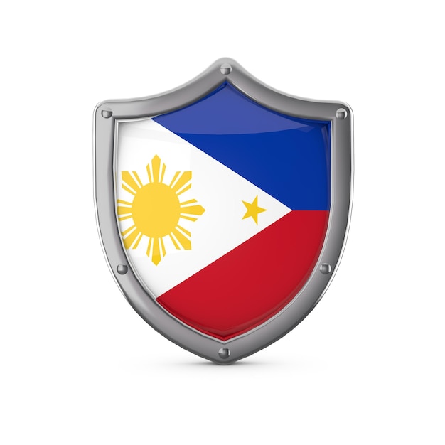 Forma de escudo de metal de concepto de seguridad de Filipinas con bandera nacional