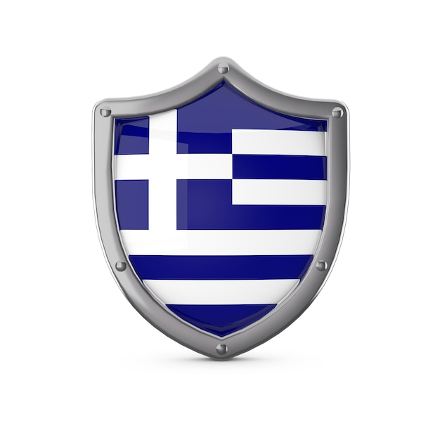 Forma de escudo de metal de concepto de seguridad de Grecia con bandera nacional