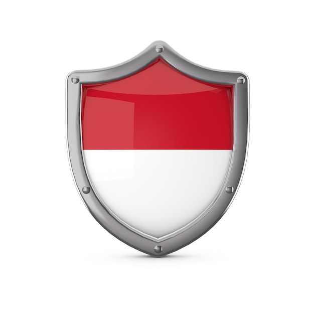 Forma de escudo de metal de concepto de seguridad de indonesia con bandera nacional