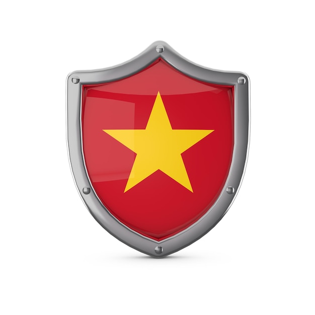 Forma de escudo de metal de concepto de seguridad de vietnam con bandera nacional