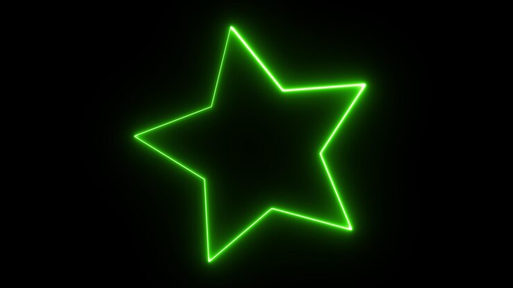 Forma de estrella de neón o signo de luces de neón Fondo abstracto vectorial Contorno de brillo geométrico Forma de estrella Líneas de brillo láser