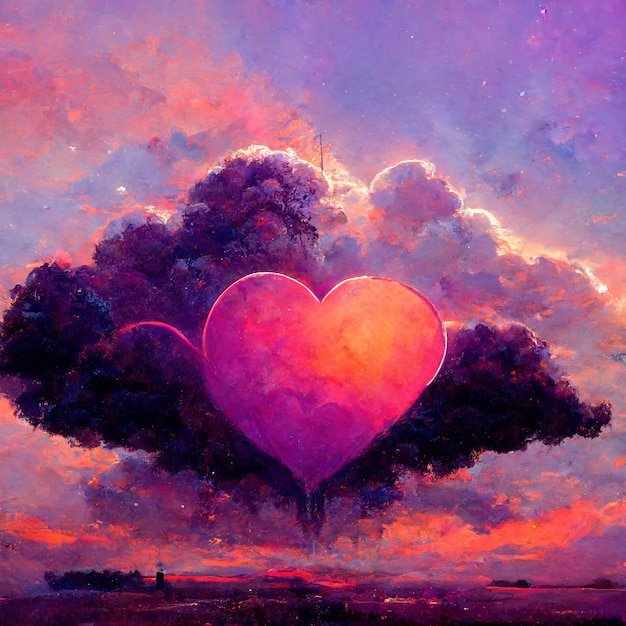 Forma de figura de corazón de nube en tono de color violeta profundo suave pastel