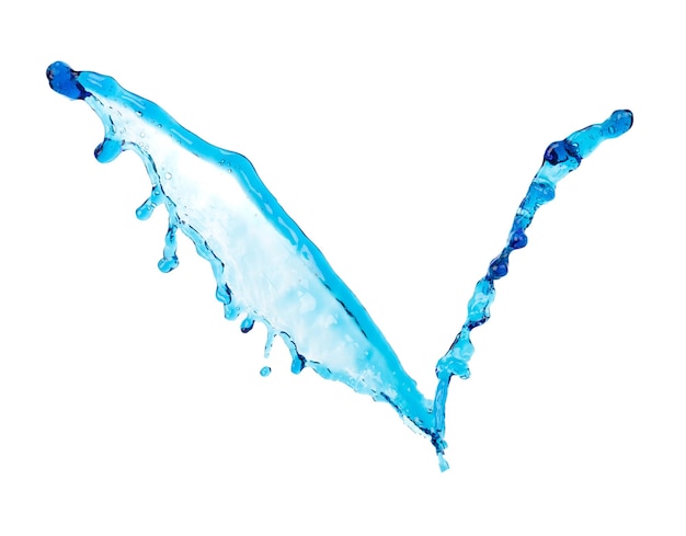 Forma forma gota de azul salpicaduras de água em gota de tubos de linha de água ataque flutuando no ar e parar de movimento congelar tiro salpicada azul textura de água elementos de recurso gráfico fundo branco isolado