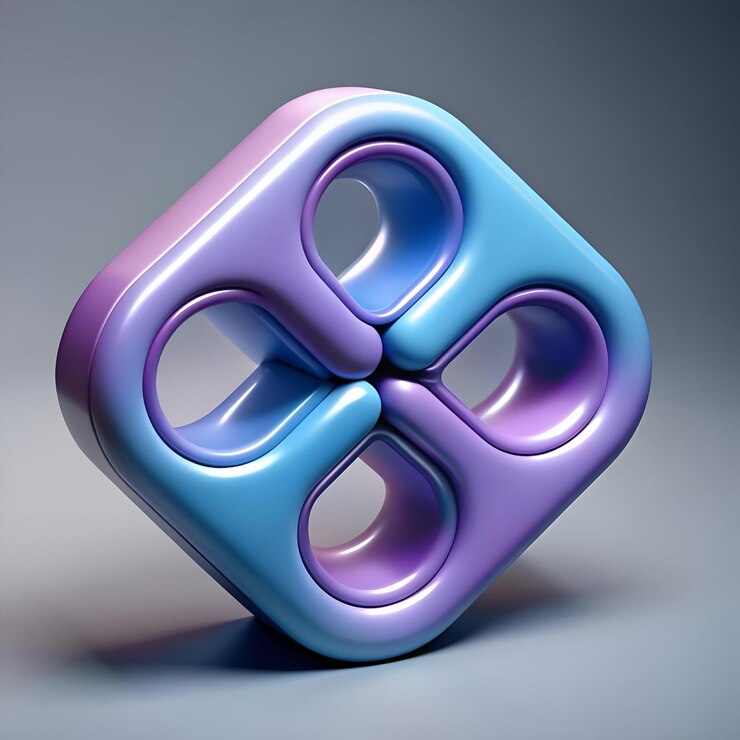 Foto forma geométrica 3d abstracta con un vibrante esquema de colores azul y púrpura perfecta para diseños modernos de marca y visuales relacionados con la tecnología