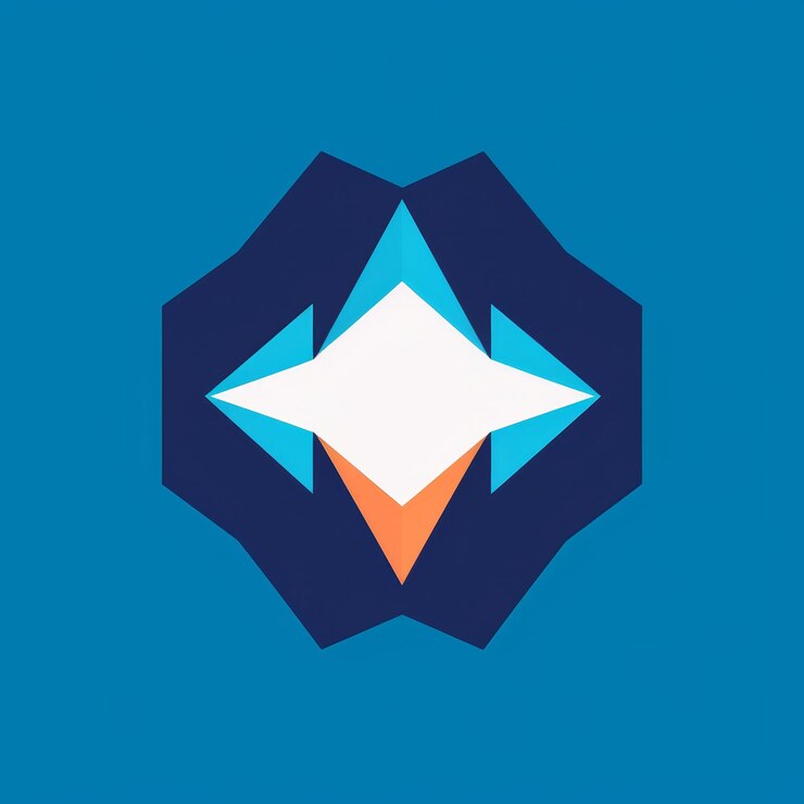 Foto forma geométrica abstracta azul y naranja sobre un fondo azul ilustración vectorial